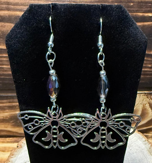 NEW Mystical Butterfly / Moth Charm & Iridescent Faceted Bead Earrings
