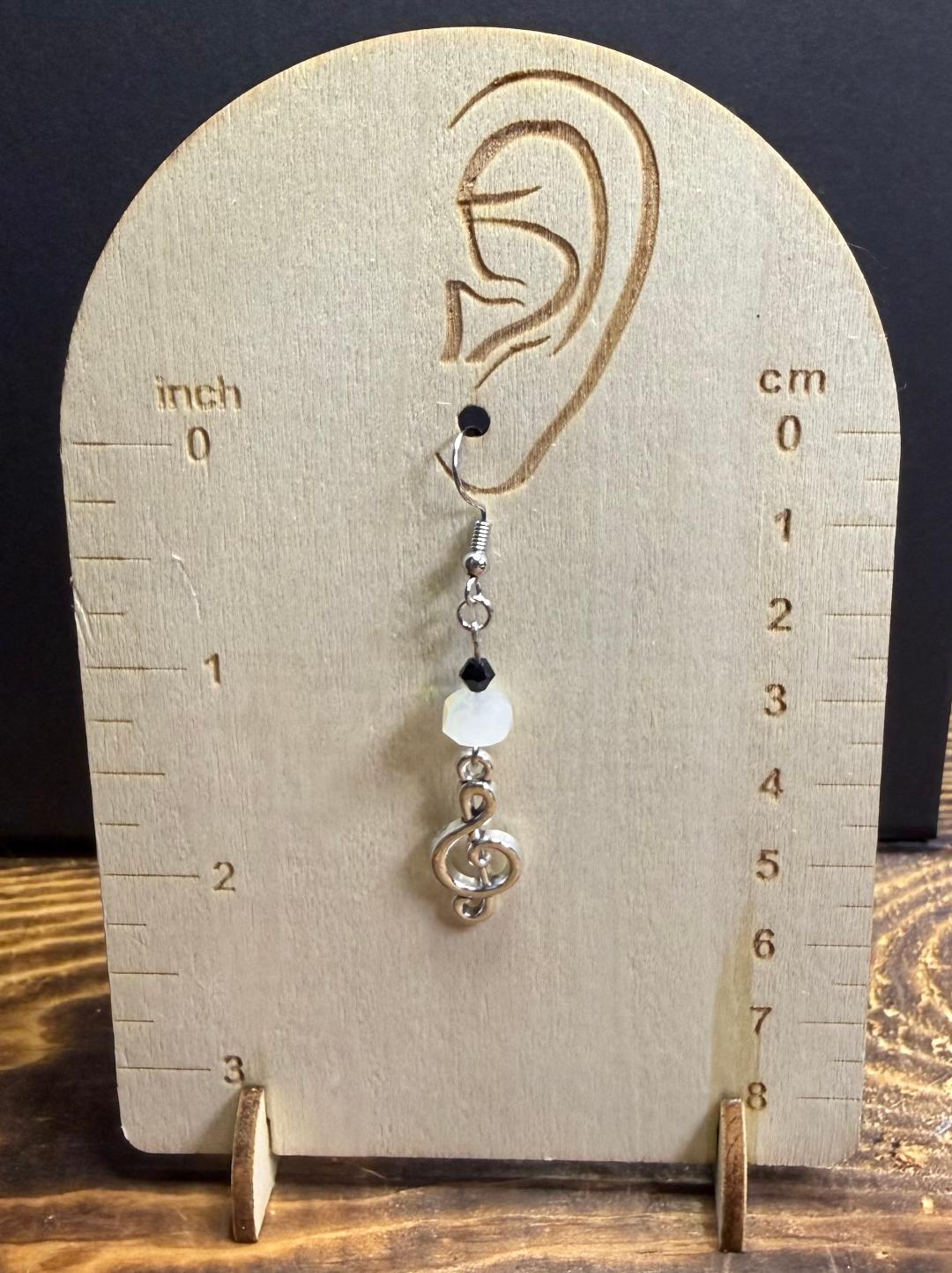 NEW Silver Alloy Musical Note Earrings w/ Black & White Glass Beads