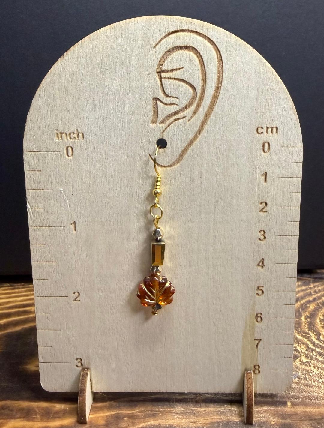 NEW Amber Leaf Charm Earrings w/ Glass Rectangle Beads