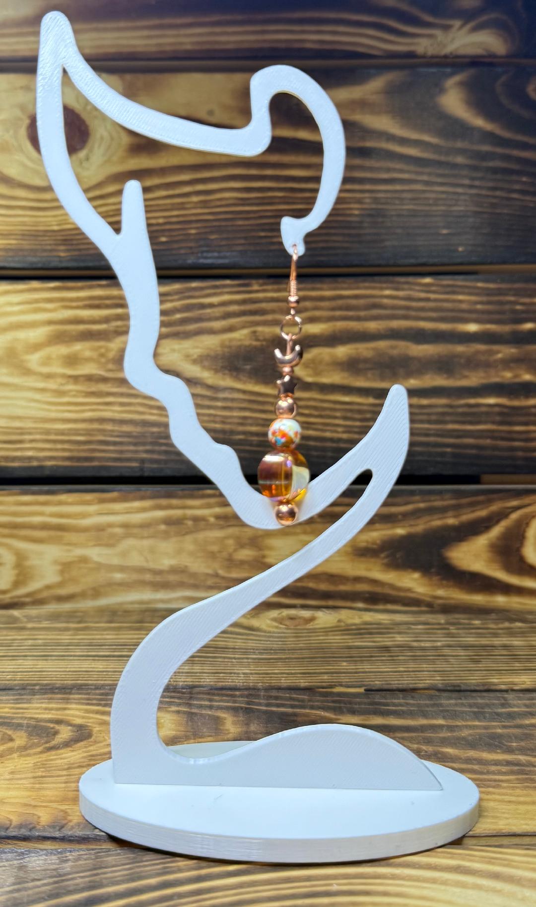 NEW Boho Rose Gold & Amber Earrings w/ Glass & Speckled Beads