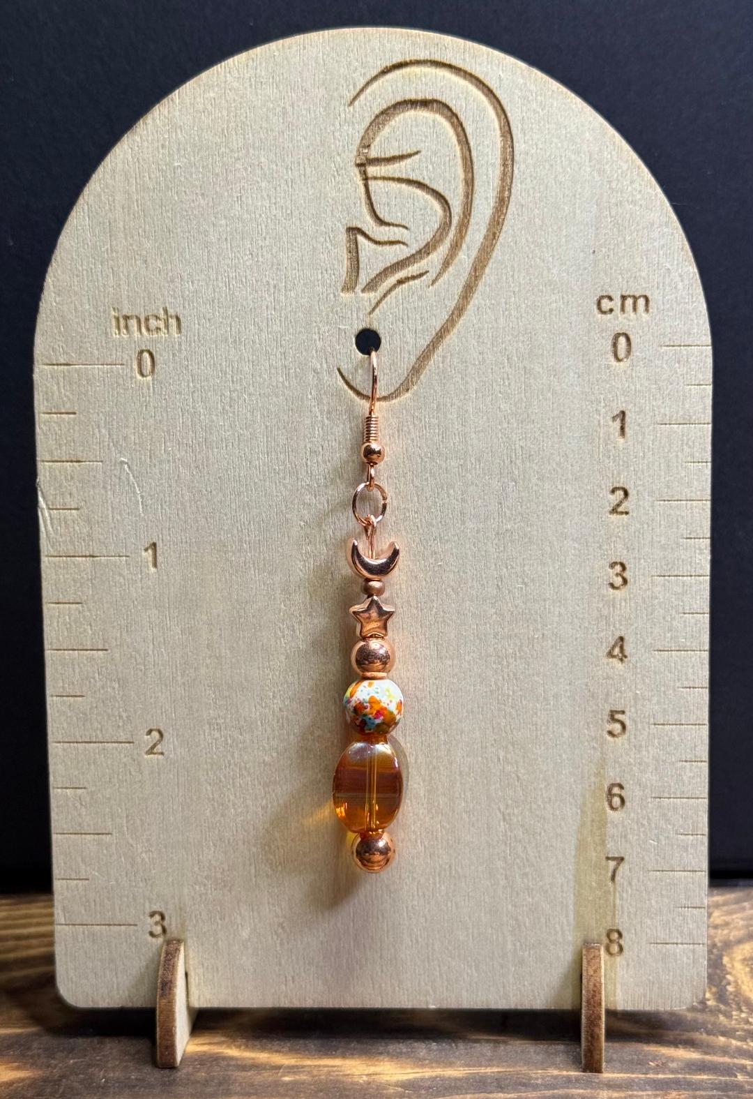 NEW Boho Rose Gold & Amber Earrings w/ Glass & Speckled Beads