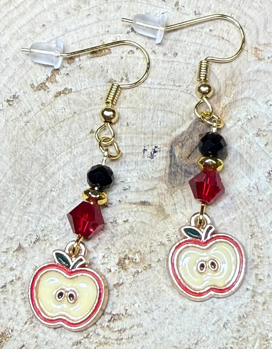 NEW Apple Slice Charm Earrings w/ Glass Beads