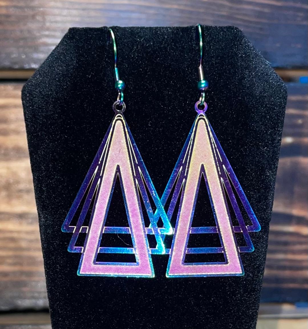 NEW Art Deco Triangle Iridescent Laser Cut Drop Earrings