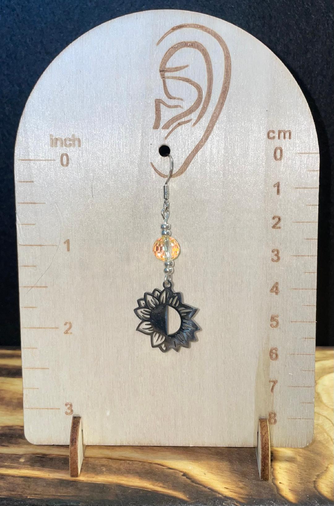NEW Art Line Sunflower Stainless Steel & Bead Earrings