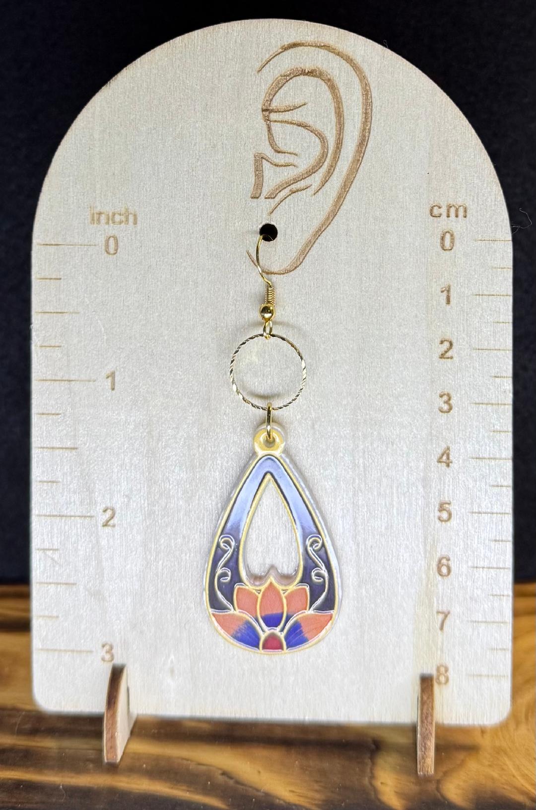 NEW Asian Style Lotus Flower Open Teardrop Acrylic Earrings