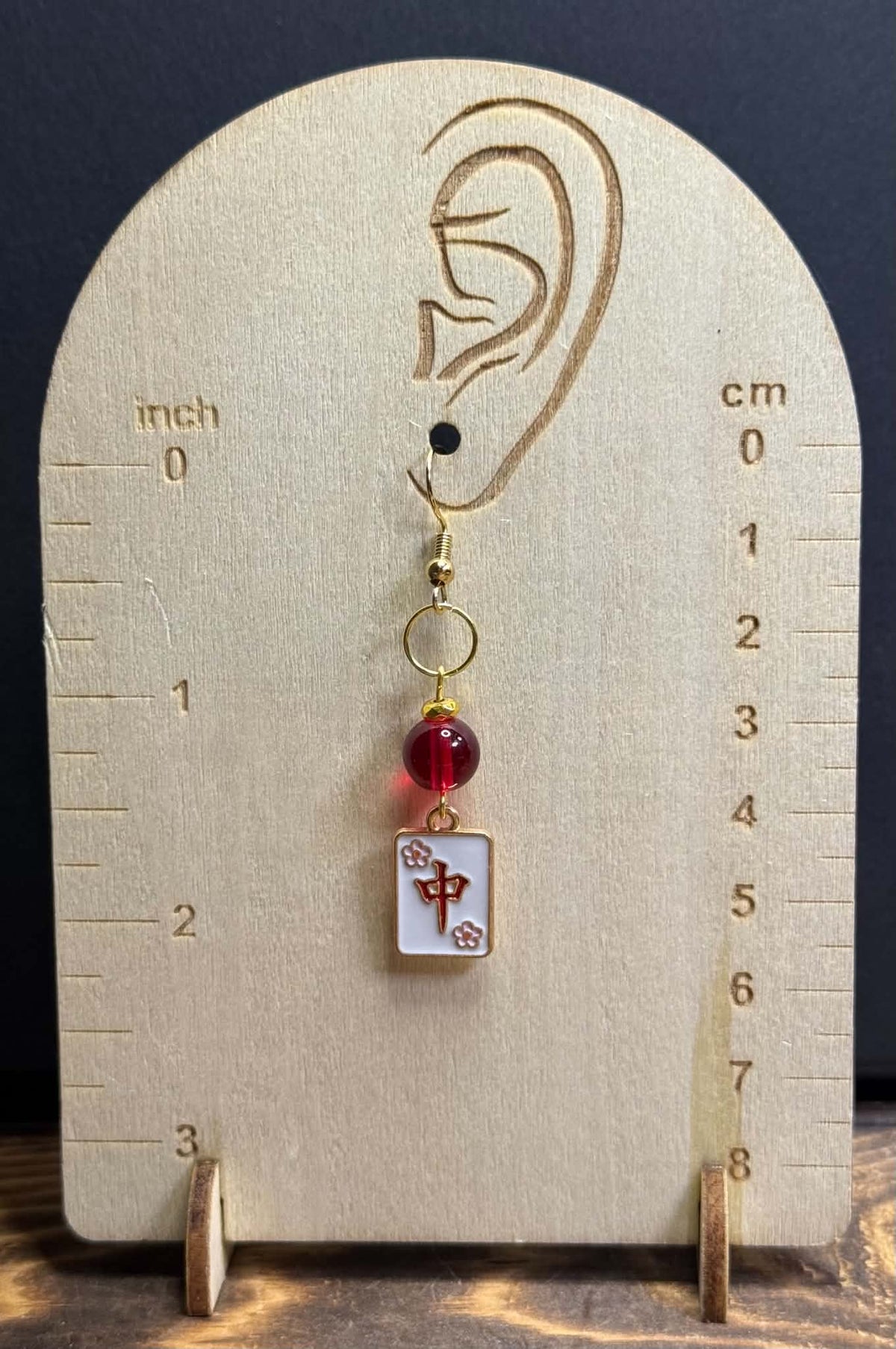 NEW Asian Style Square Enamel Charm Earrings w/ Red Glass Beads