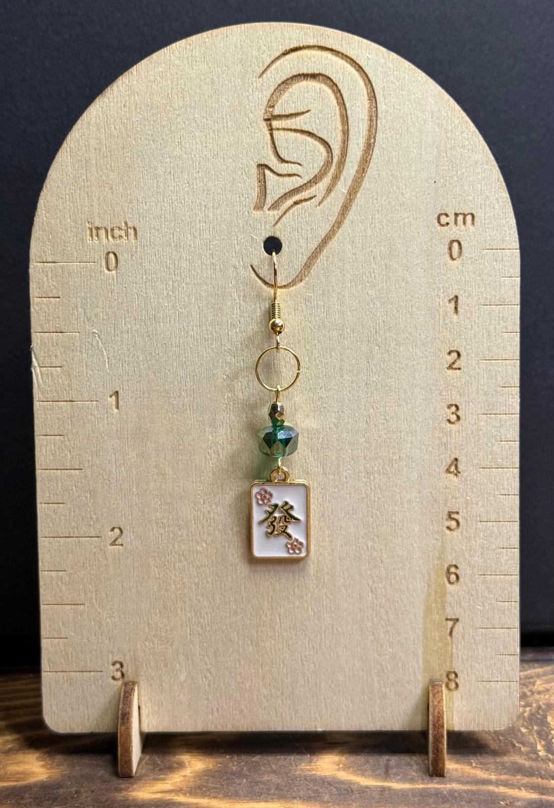 NEW Asian Style Square Enamel Charm Earrings w/ Green Glass Beads
