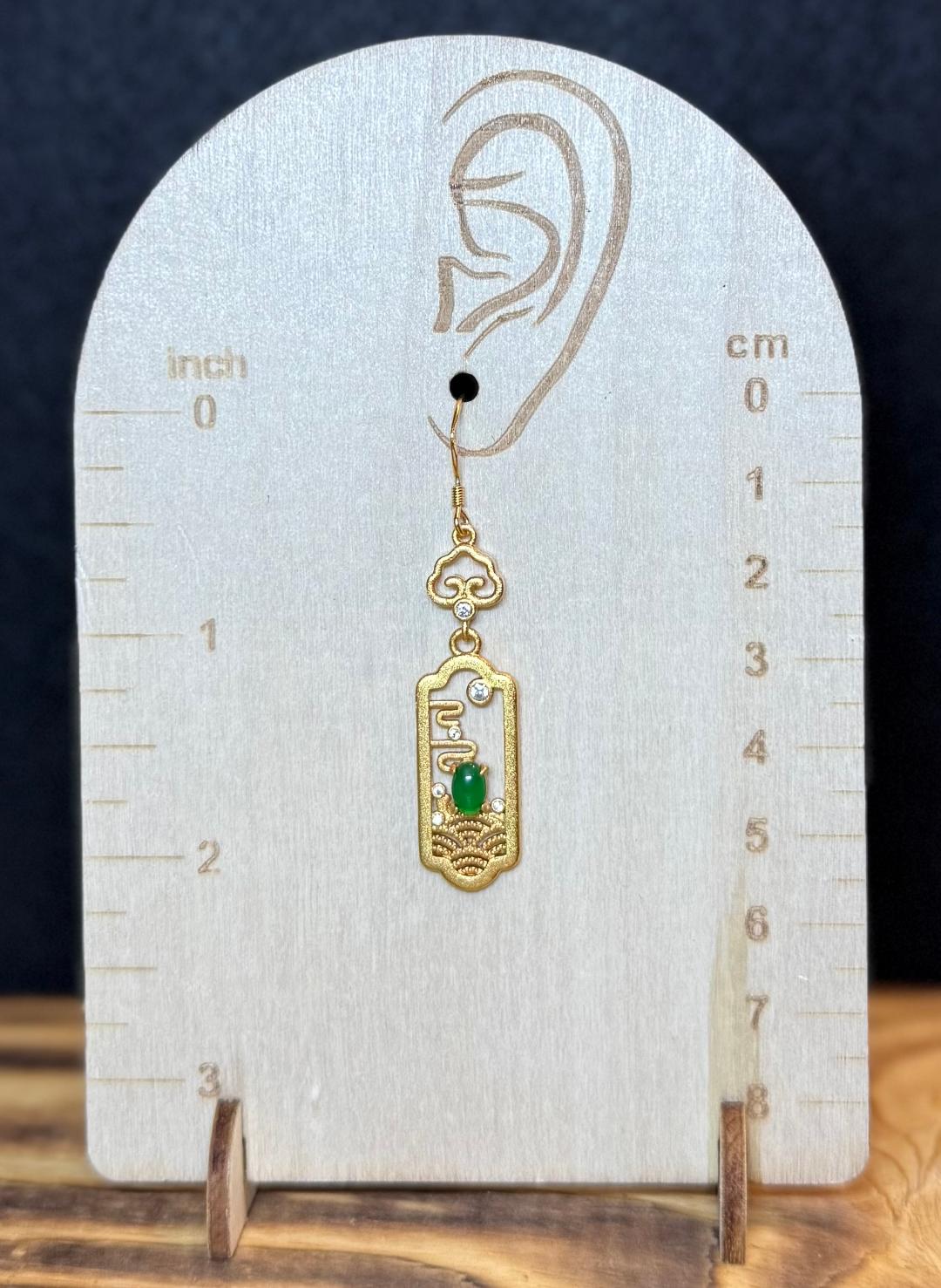 NEW Asian Theme Earrings w/ Rhinestones & Faux Jade Gem