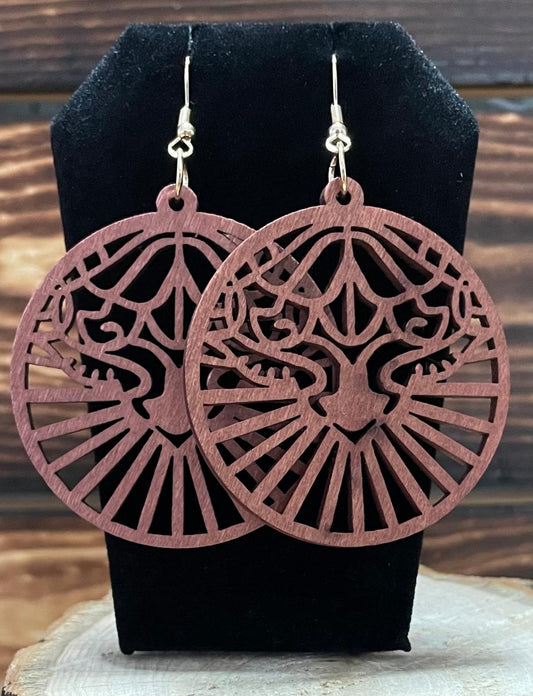 NEW Large Aztec Face Wooden Mandala Earrings