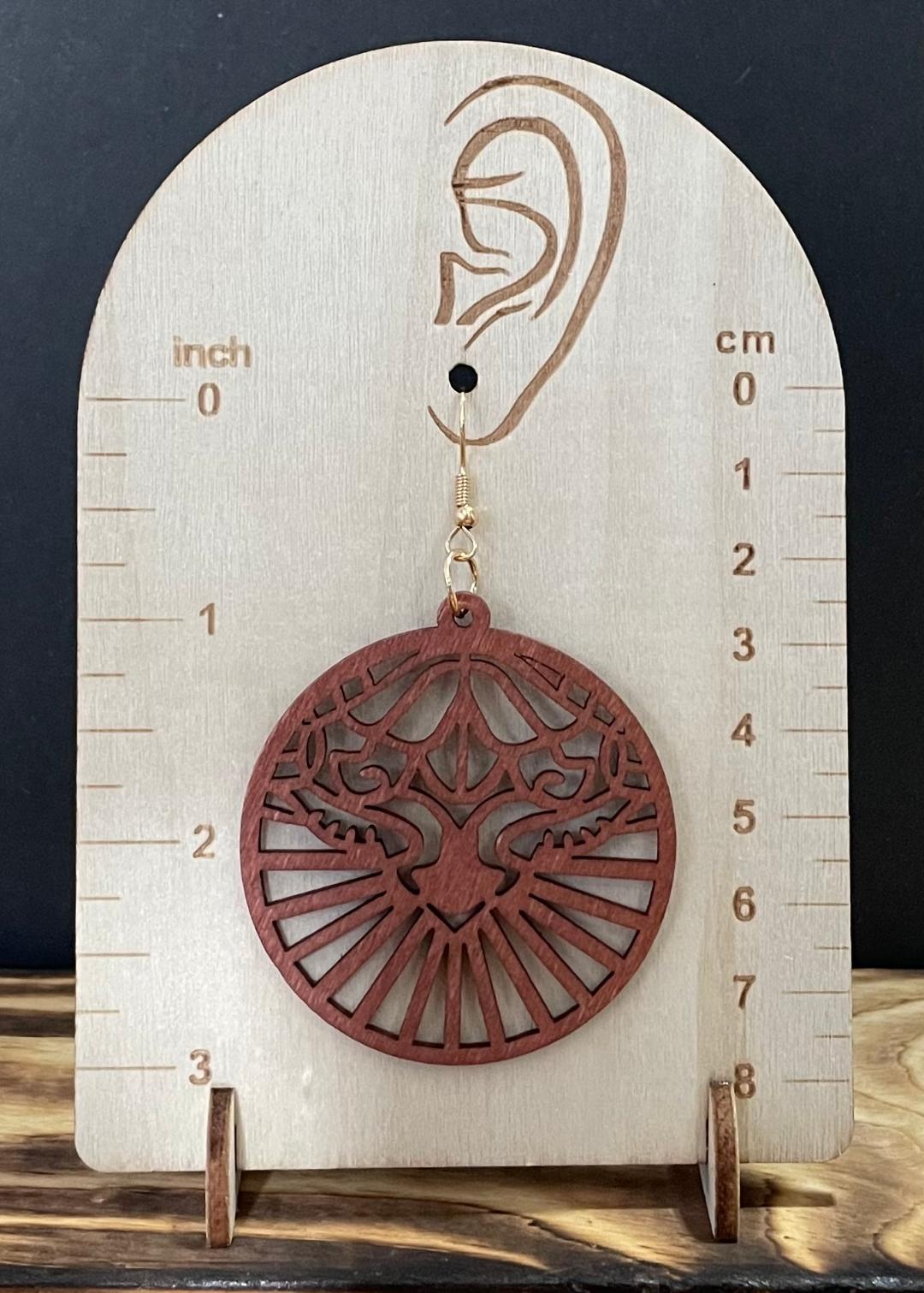 NEW Large Aztec Face Wooden Mandala Earrings