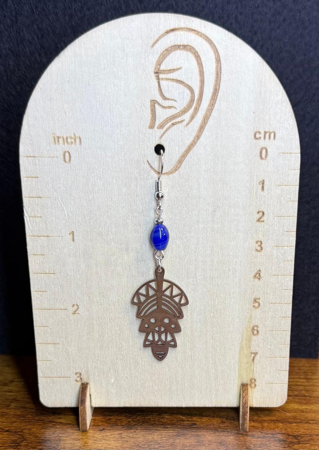 NEW Southwestern Style Stainless Steel Symbol Earrings w/ Marbled Blue Glass Bead