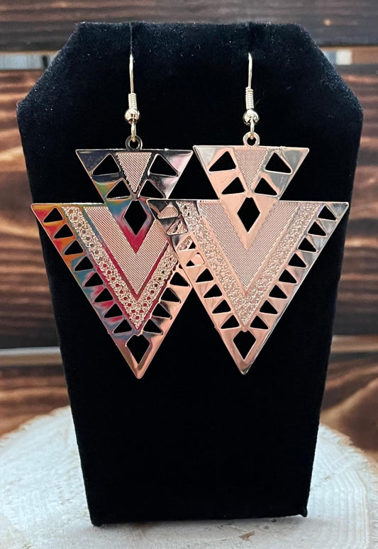 NEW Aztec Gold Tone Stainless Steel Triangular Earrings