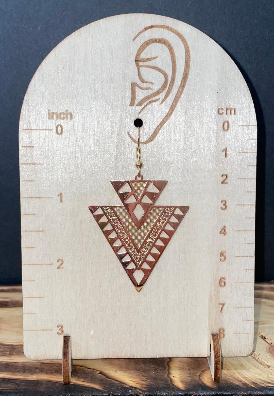 NEW Aztec Gold Tone Stainless Steel Triangular Earrings