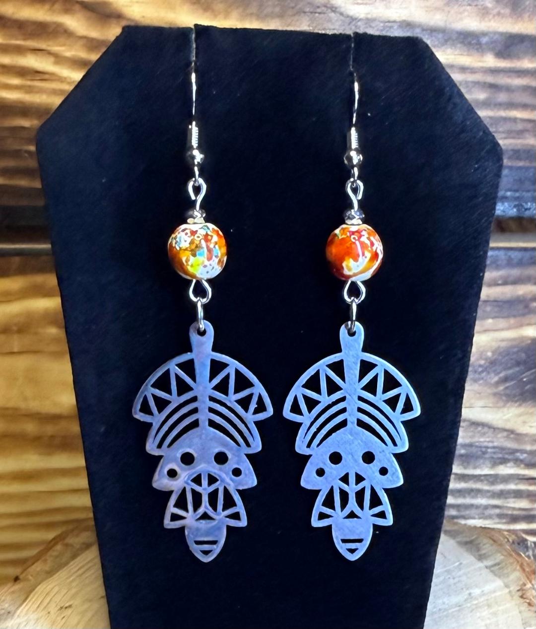 NEW Southwestern Style Stainless Steel Symbol Earrings w/ Multicolored Bead