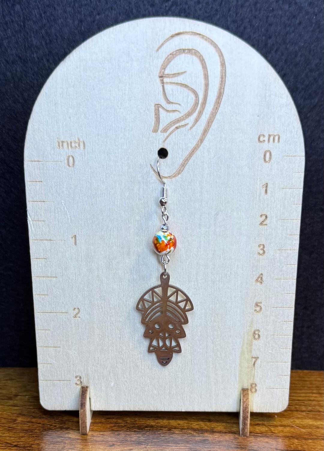 NEW Southwestern Style Stainless Steel Symbol Earrings w/ Multicolored Bead