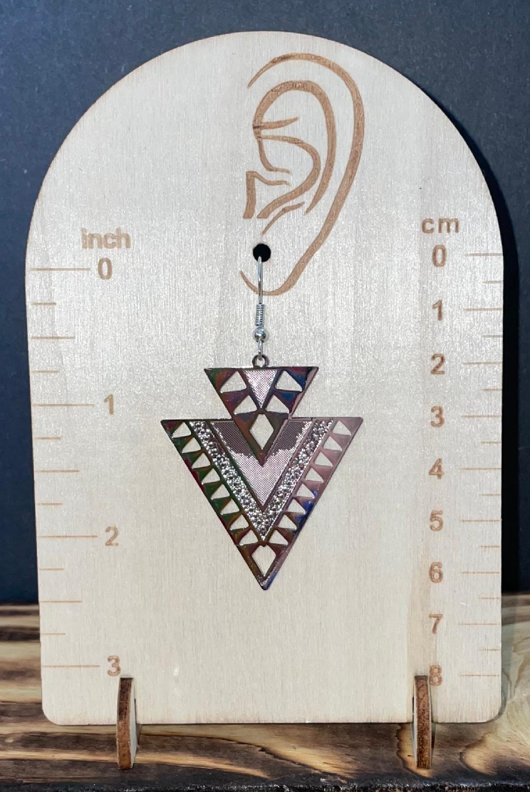 NEW Aztec Silver Double Triangle Stainless Steel Cut Dangle Earrings