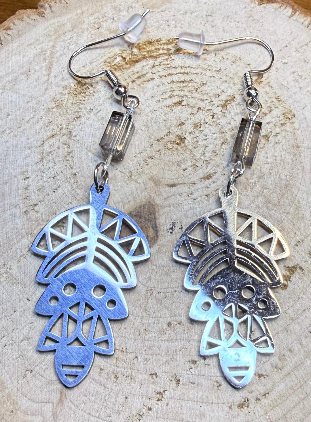 NEW Southwestern Style Stainless Steel Symbol Earrings w/ Glass Bead
