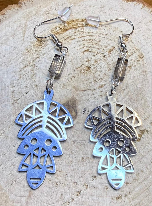 NEW Southwestern Style Stainless Steel Symbol Earrings w/ Glass Bead