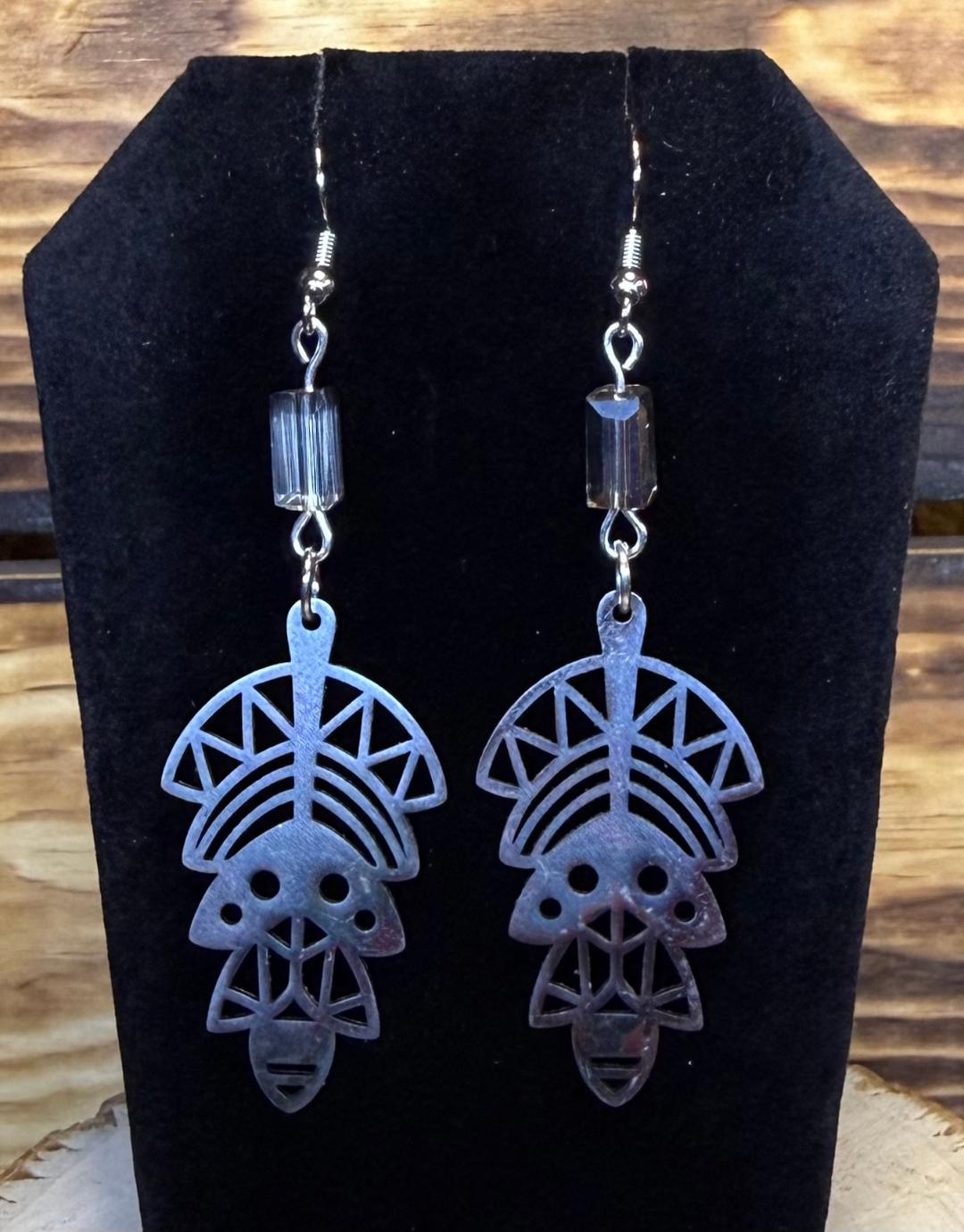 NEW Southwestern Style Stainless Steel Symbol Earrings w/ Glass Bead