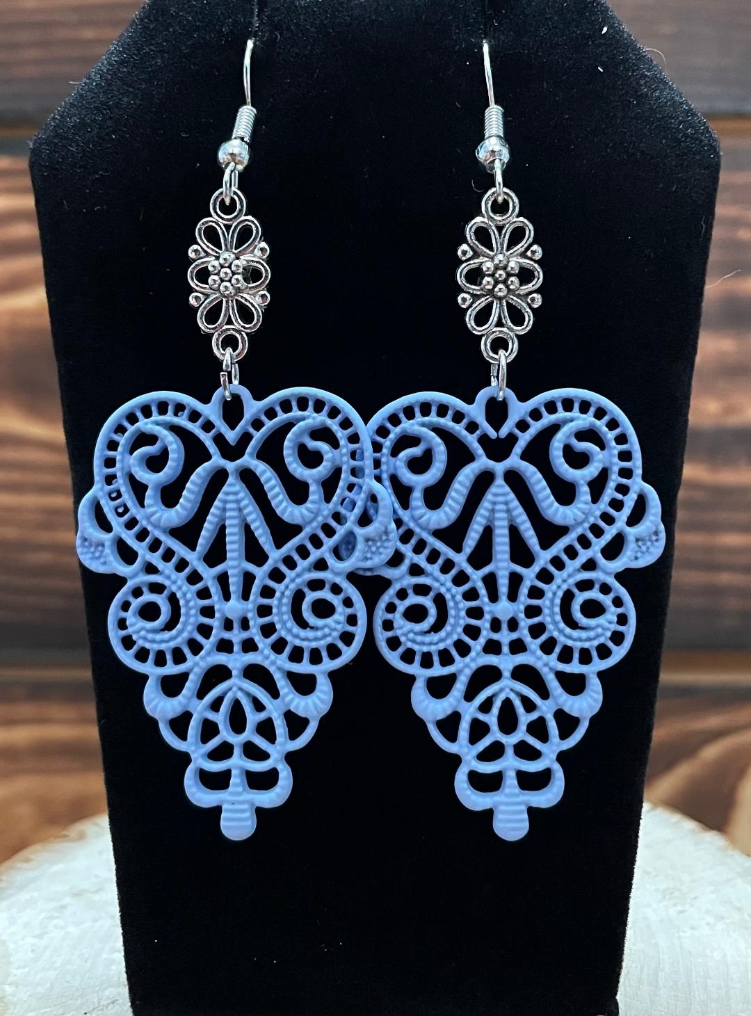 NEW Baby Blue Filigree Coated Metal Earrings