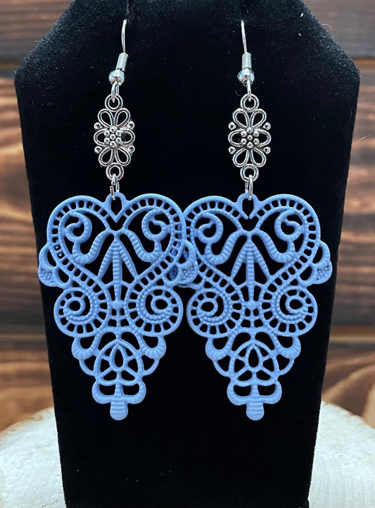NEW Baby Blue Filigree Coated Metal Earrings