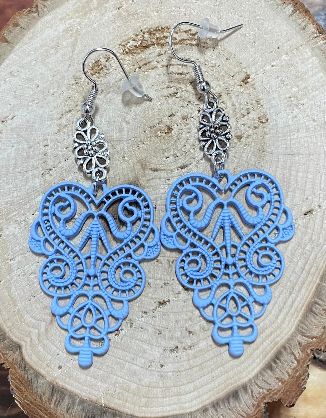 NEW Baby Blue Filigree Coated Metal Earrings