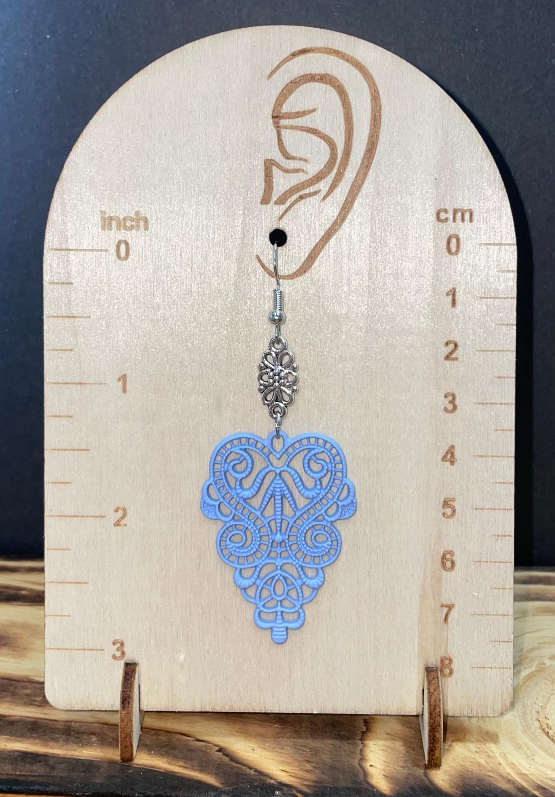 NEW Baby Blue Filigree Coated Metal Earrings