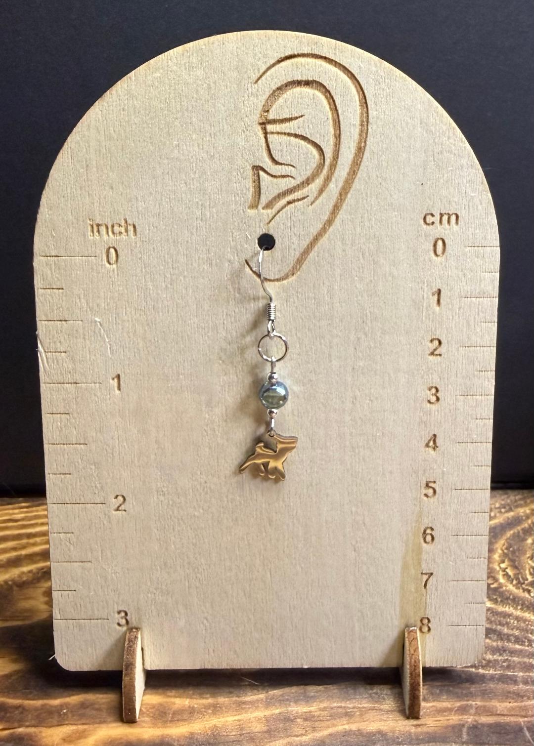 NEW Baby Lamb Stainless Steel Charm Earrings w/ Blue Grey Beads