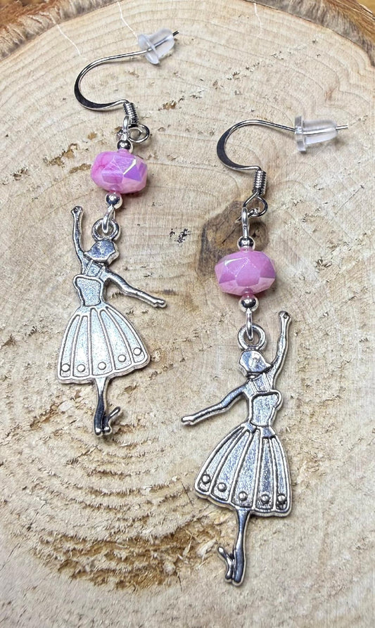 NEW Little Ballerina Earrings w/ Pink Faceted Glass Beads