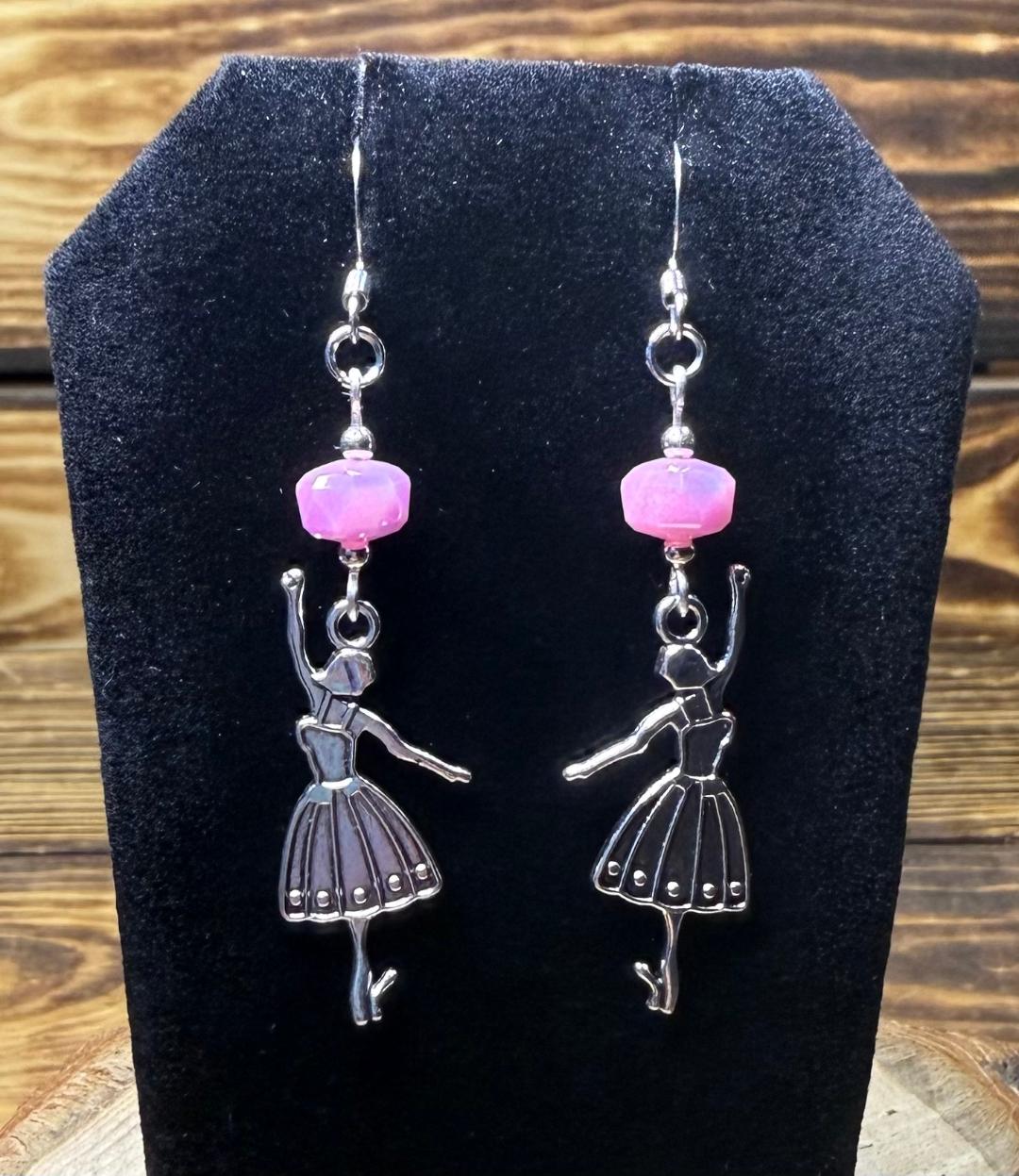 NEW Little Ballerina Earrings w/ Pink Faceted Glass Beads
