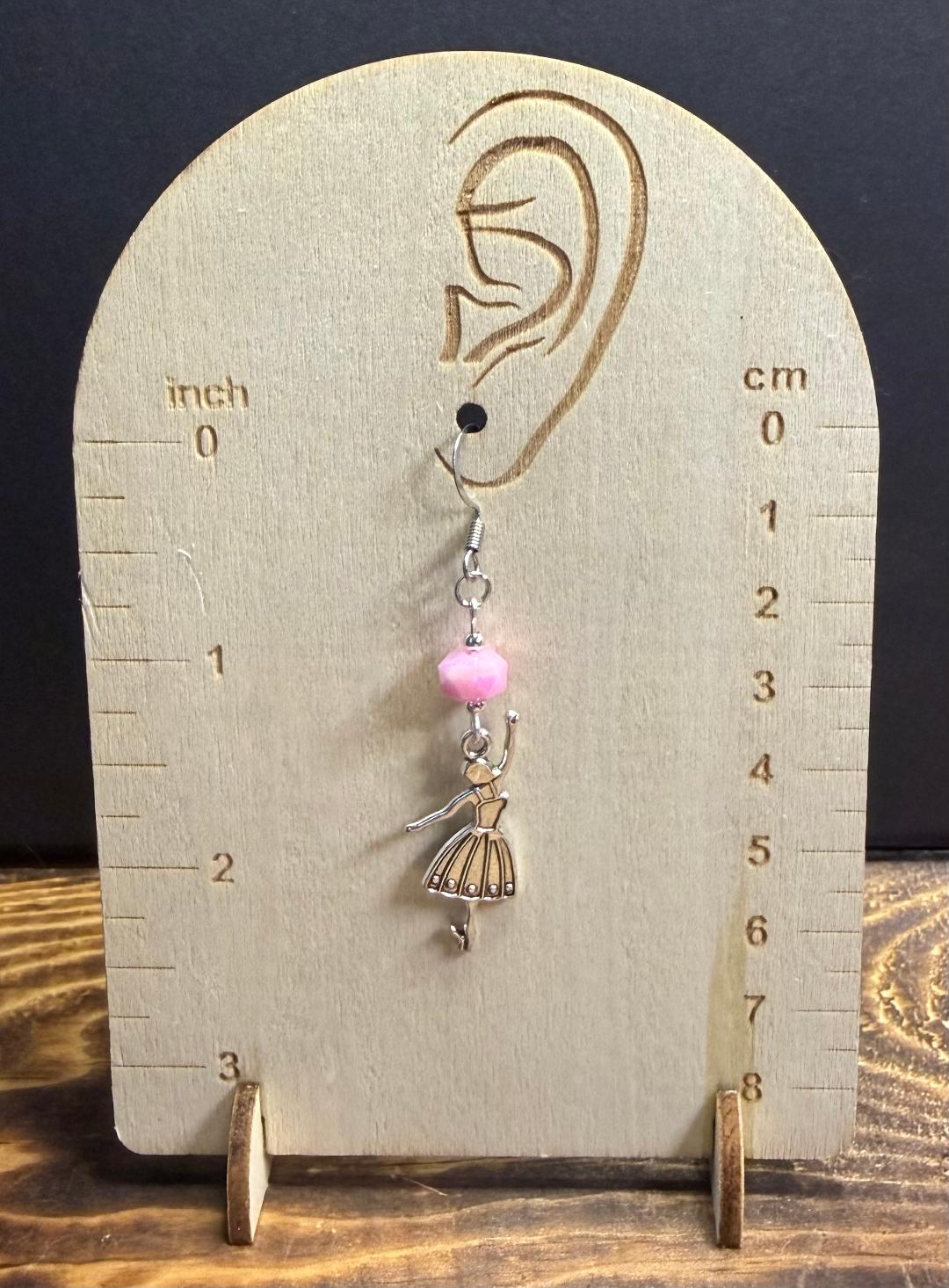 NEW Little Ballerina Earrings w/ Pink Faceted Glass Beads