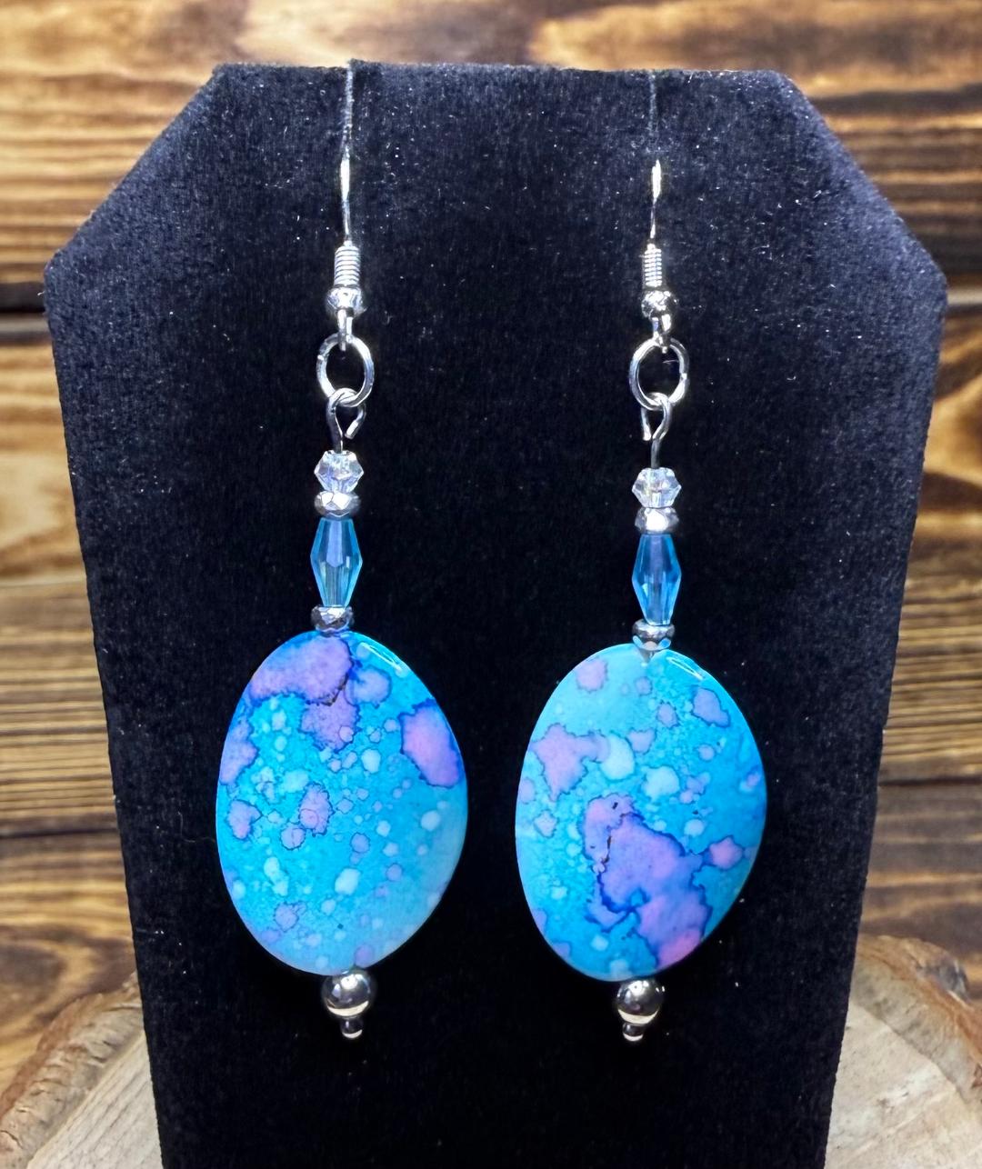 NEW Bandhani Style Teal Blue Oval Bead Earrings w/ Faceted Glass Beads