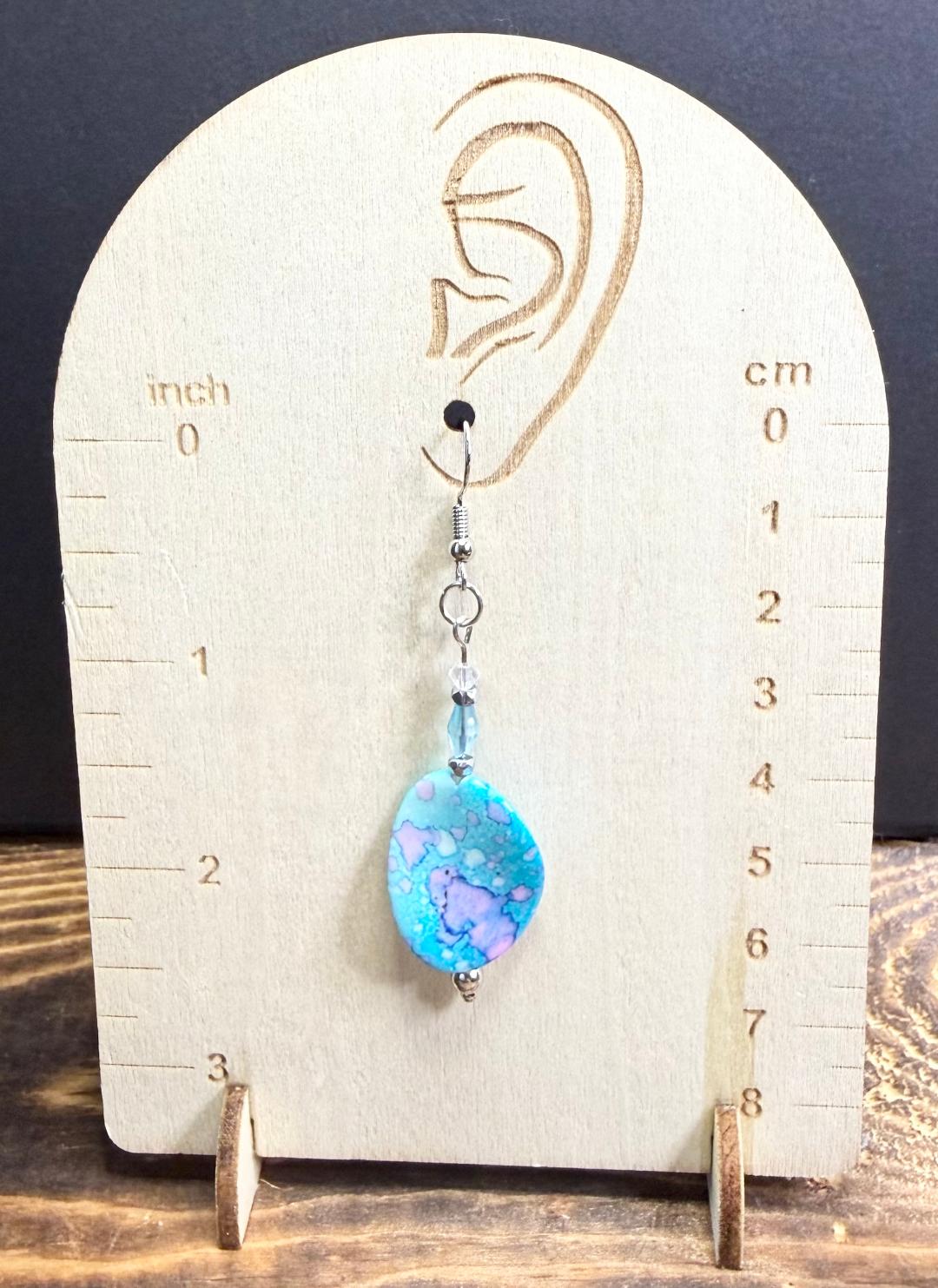 NEW Bandhani Style Teal Blue Oval Bead Earrings w/ Faceted Glass Beads
