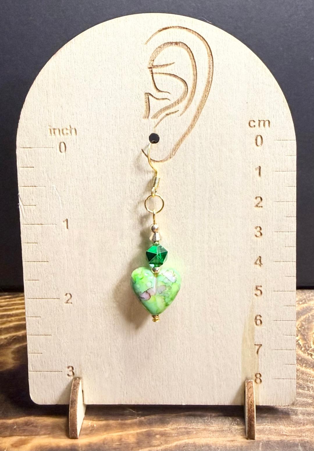 NEW Bandhani Style Painted Green Heart Charm Earrings