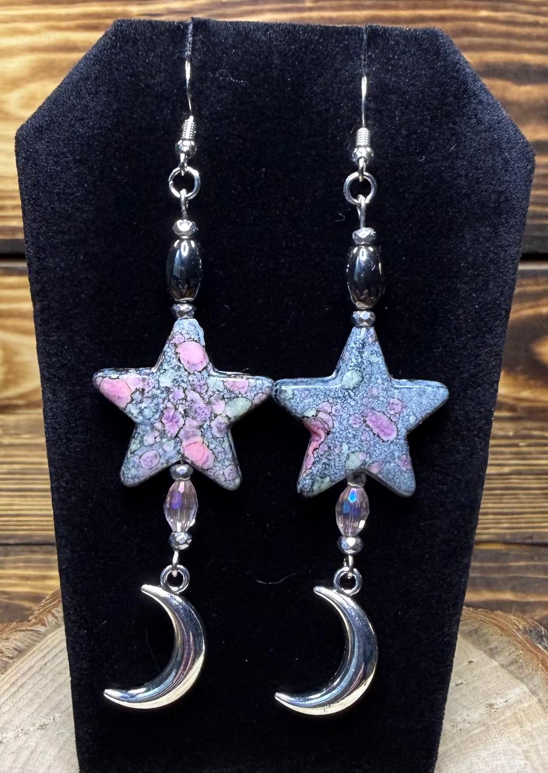 NEW Bandhani Style Star & Crescent Moon Earrings
