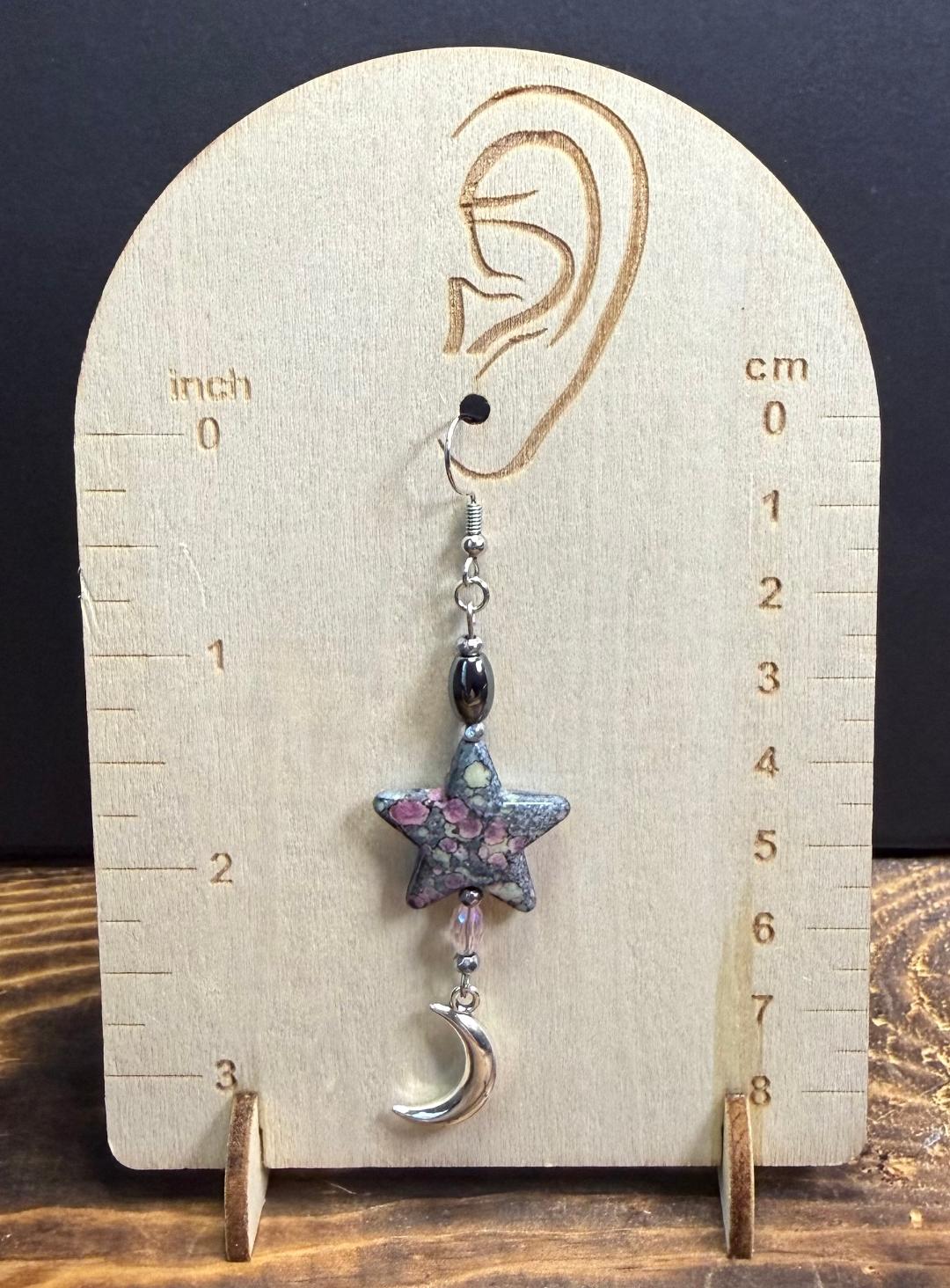 NEW Bandhani Style Star & Crescent Moon Earrings
