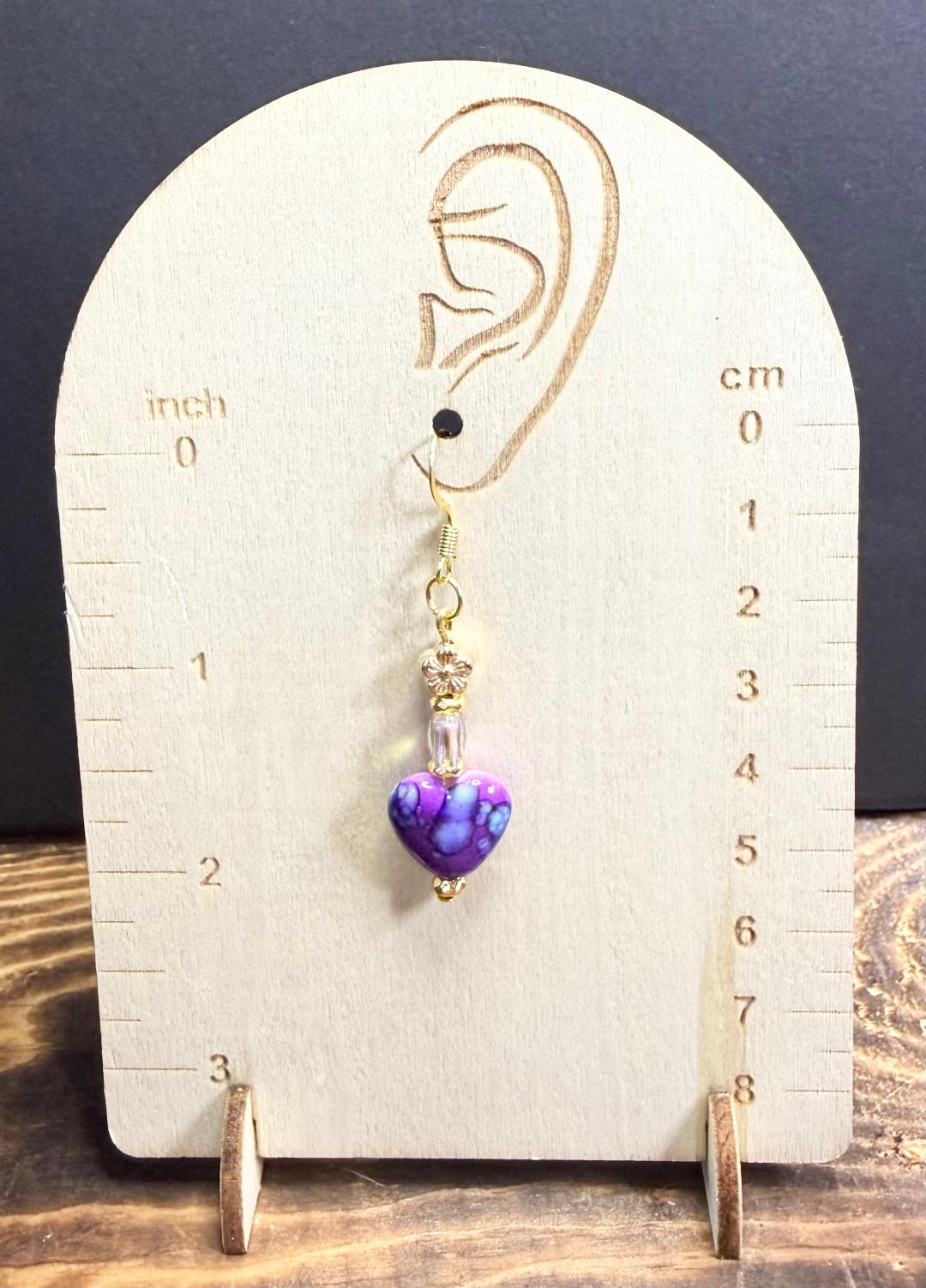 NEW Bandhani Style Painted Purple Heart Charm Earrings w/ Glass Beads