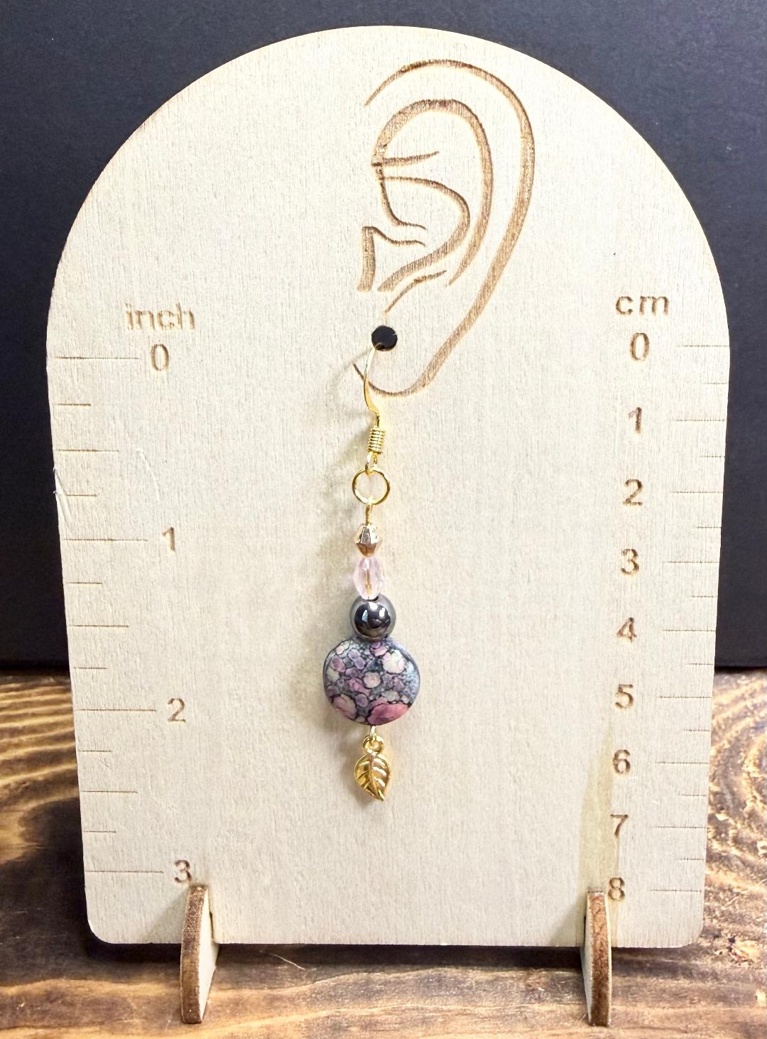 NEW Bandhani Style Round Gray & Pink Charm Earring w/ Glass Beads