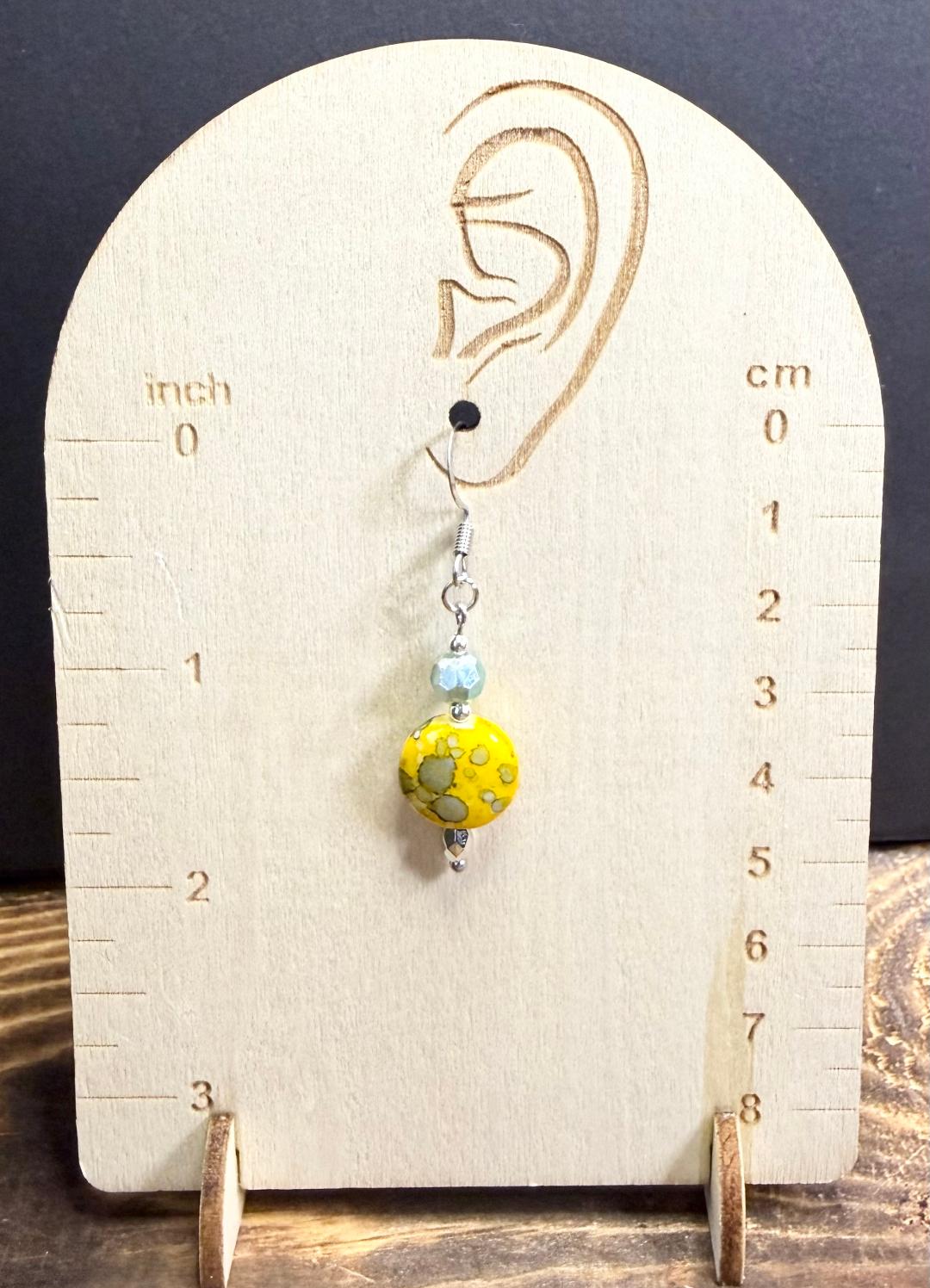 NEW Bandhani Style Yellow & Green Round Earrings w/ Glass Beads