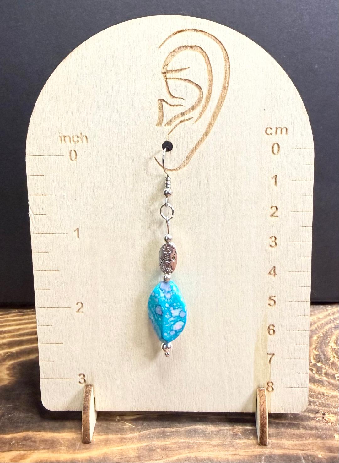 NEW Bandhani Style Teal & Pink Oval Bead Earrings w/ Etched Floral Bead