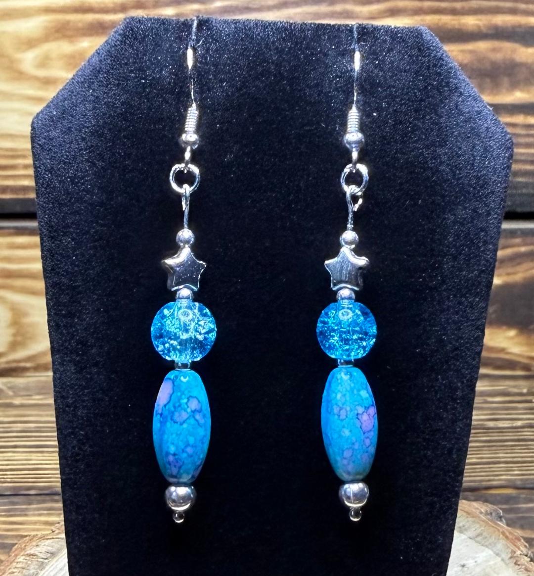 NEW Bandhani Style Teal Blue Oval Rice Bead w/ Glass Beads & Stars