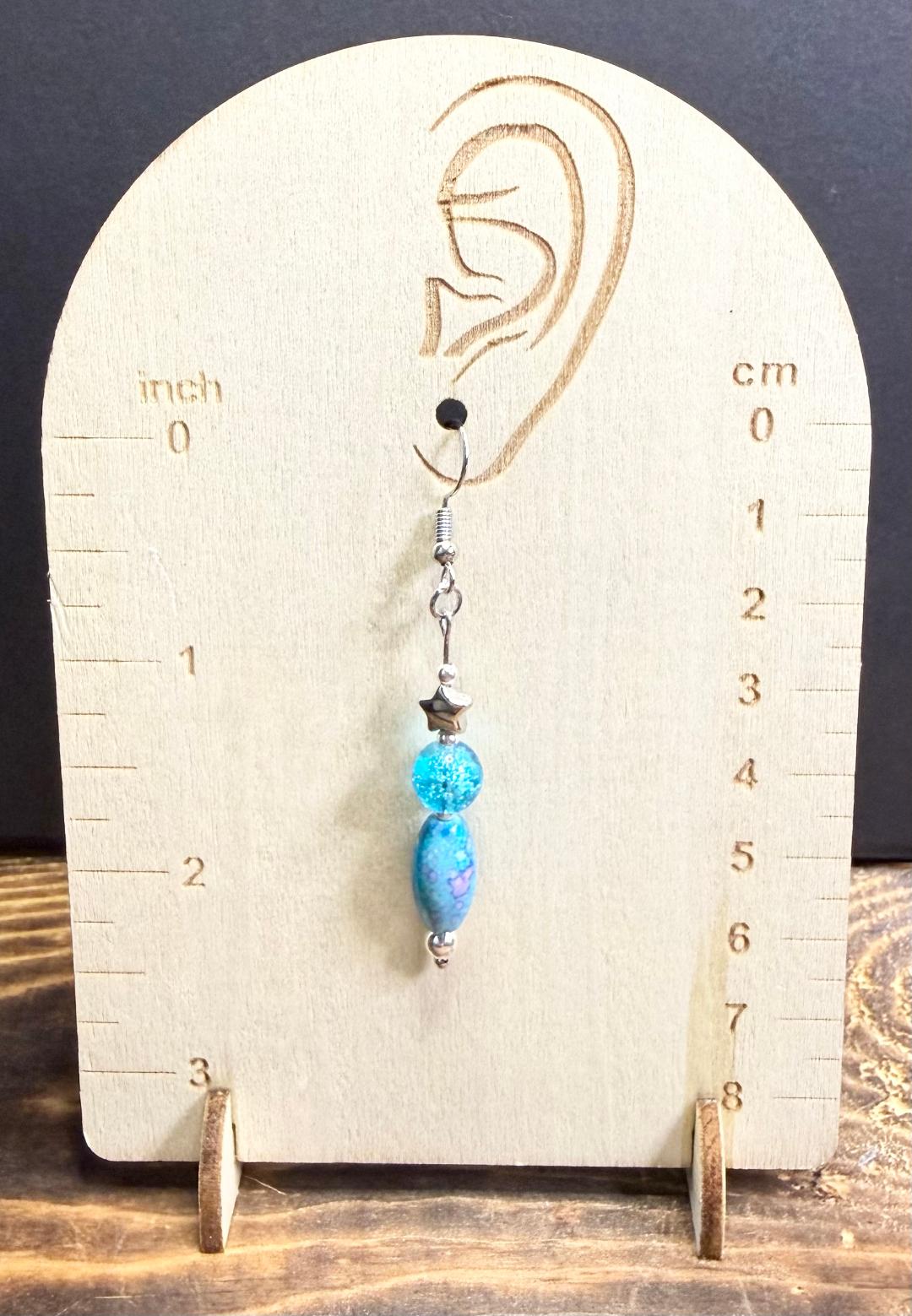 NEW Bandhani Style Teal Blue Oval Rice Bead w/ Glass Beads & Stars