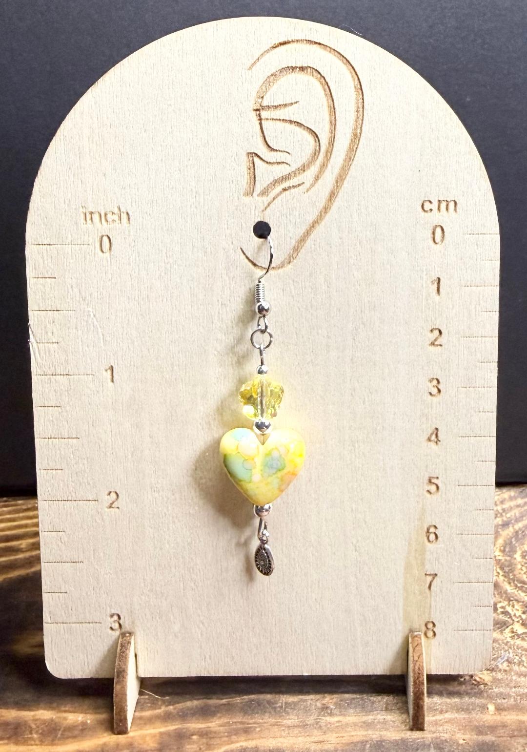 NEW Bandhani Style Painted Yellow Heart Charm Earrings