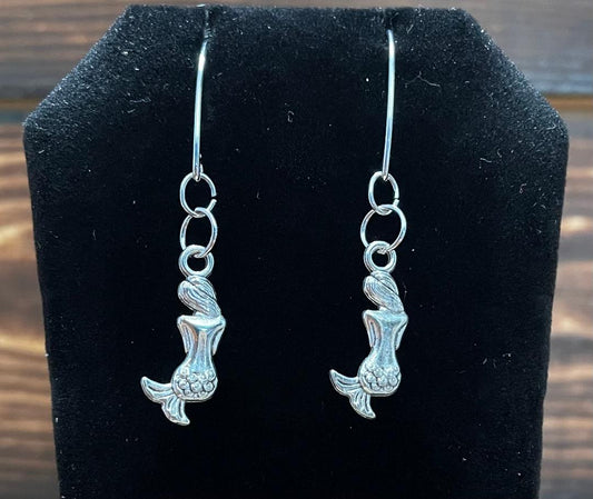 NEW Mermaid Fish Tail Charm Earrings with French V-Shaped Earring Hooks