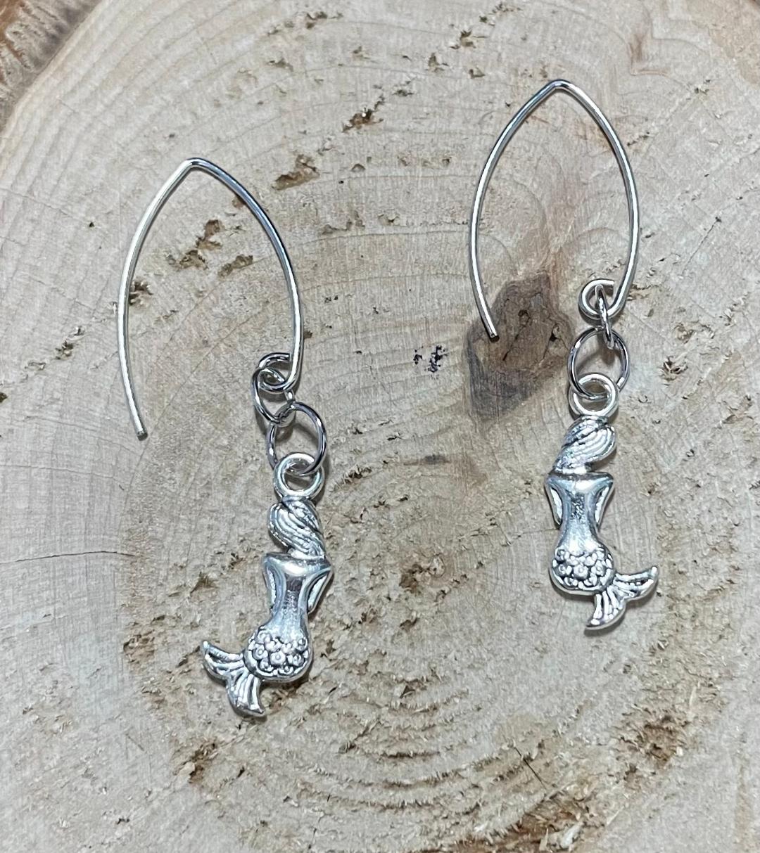 NEW Mermaid Fish Tail Charm Earrings with French V-Shaped Earring Hooks