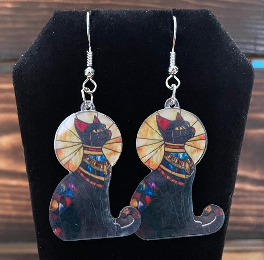 NEW Acrylic Egyptian Style Bastet Cat Earrings