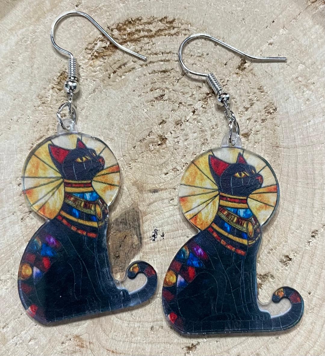 NEW Acrylic Egyptian Style Bastet Cat Earrings