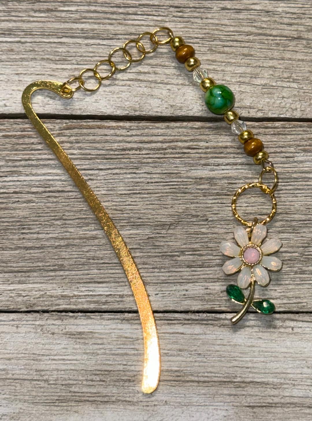 NEW Pink Rhinestone Petal Flower & Beaded Bookmark