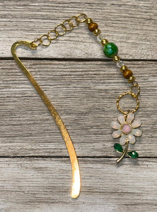 NEW Pink Rhinestone Petal Flower & Beaded Bookmark