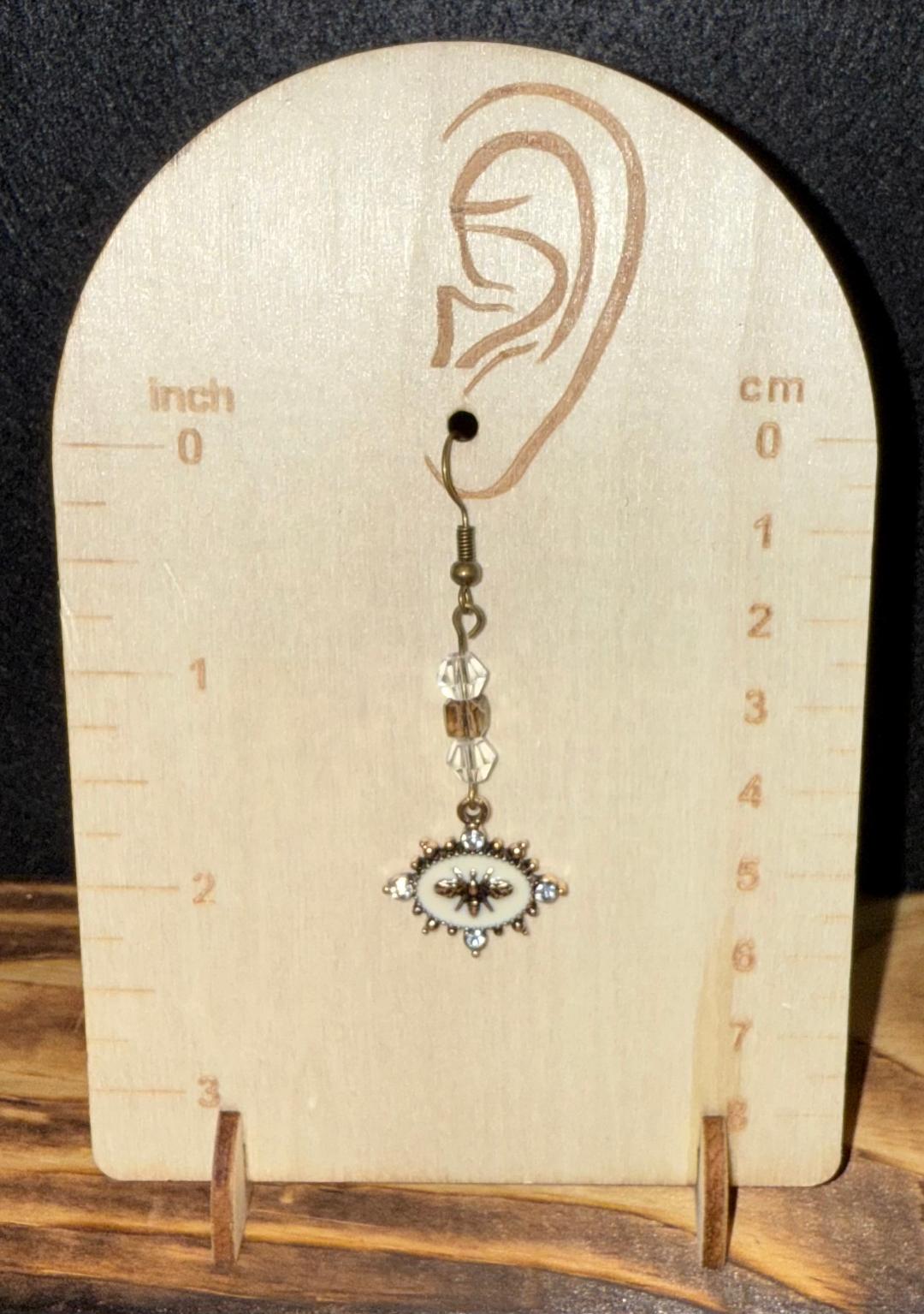 NEW Oval Bee & Bead / Rhinestone Earrings